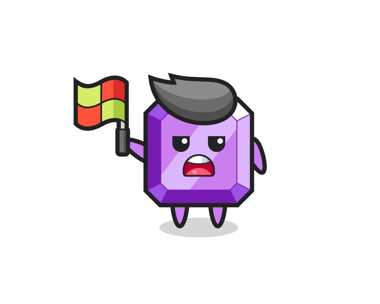 personaje de piedra preciosa púrpura como juez de línea levantando la bandera vector