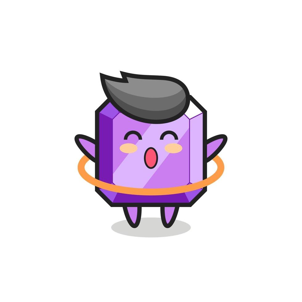 cute purple gemstone cartoon is playing hula hoop vector