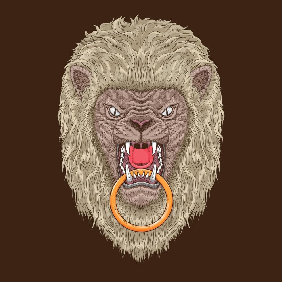 ilustración de aldaba de puerta de cabeza de león de animal salvaje vector