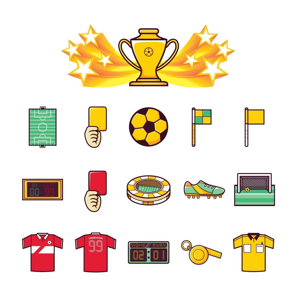 kawaii, deporte, fútbol, fútbol, icono, conjunto vector