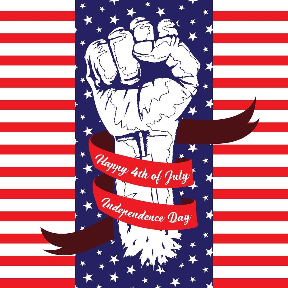 illustration of fist with banner fourth of july independence day vector