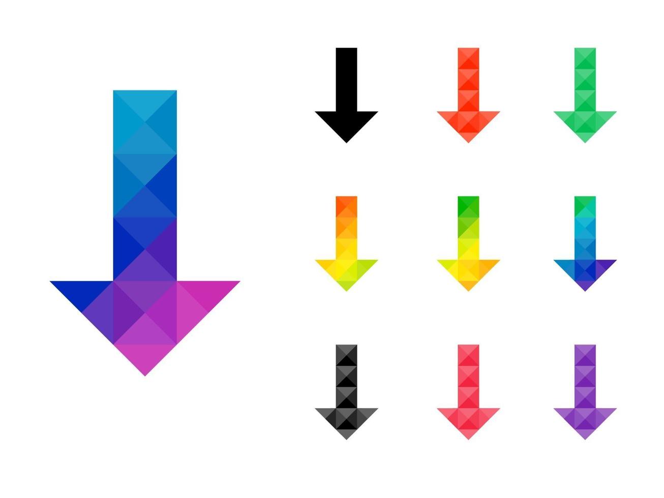 Set of colorful arrow down pointer vector