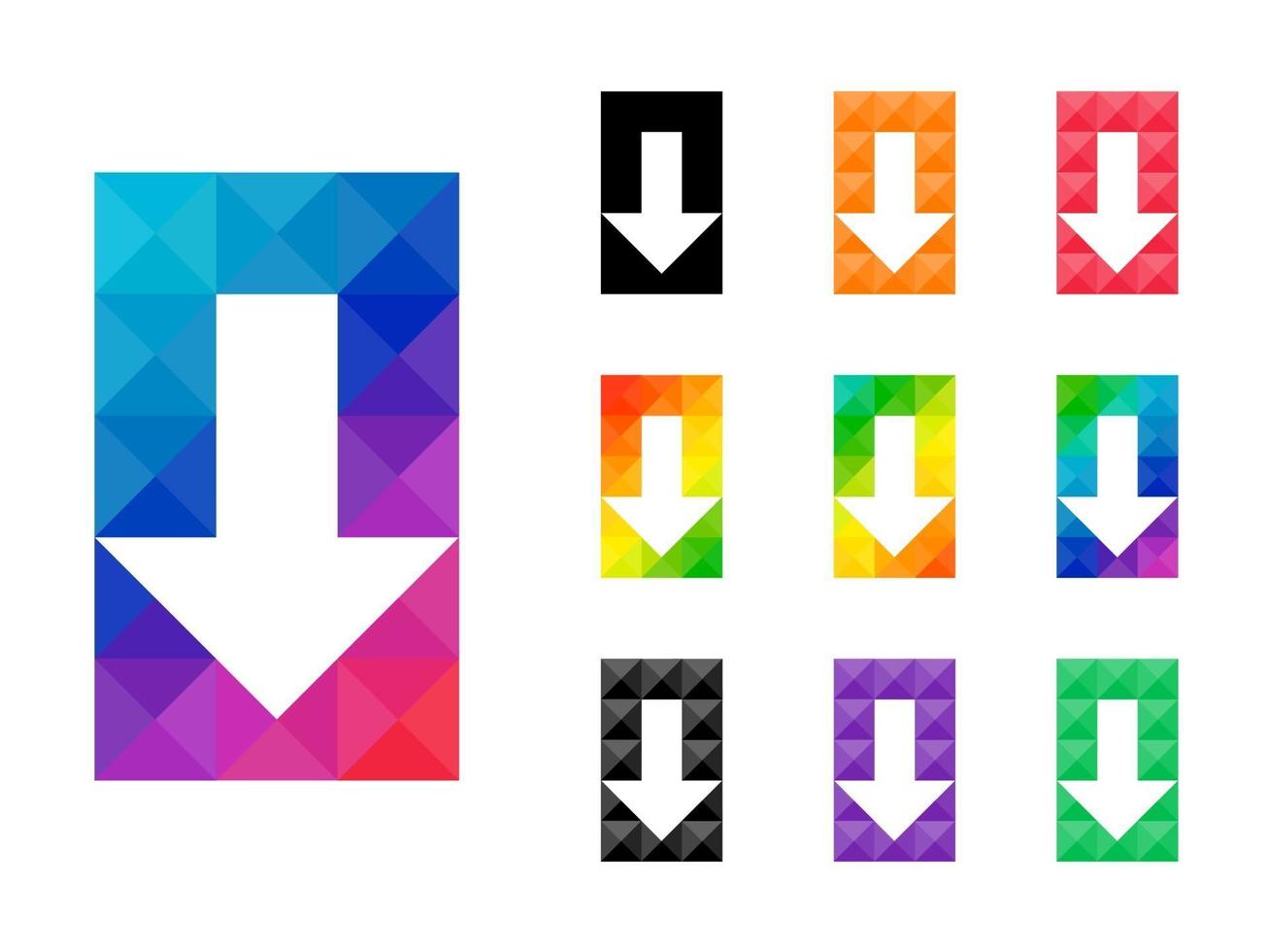 Set of transparent arrow down pointer in colorful rectangle shape vector