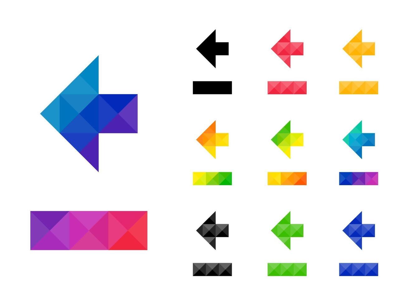 Set of colorful arrow left pointer with underline vector