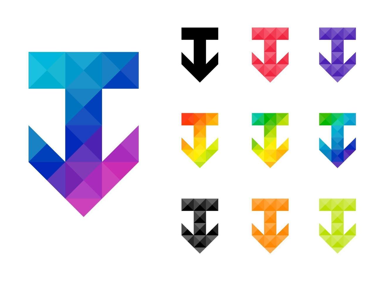 Set of colorful arrow down pointer vector