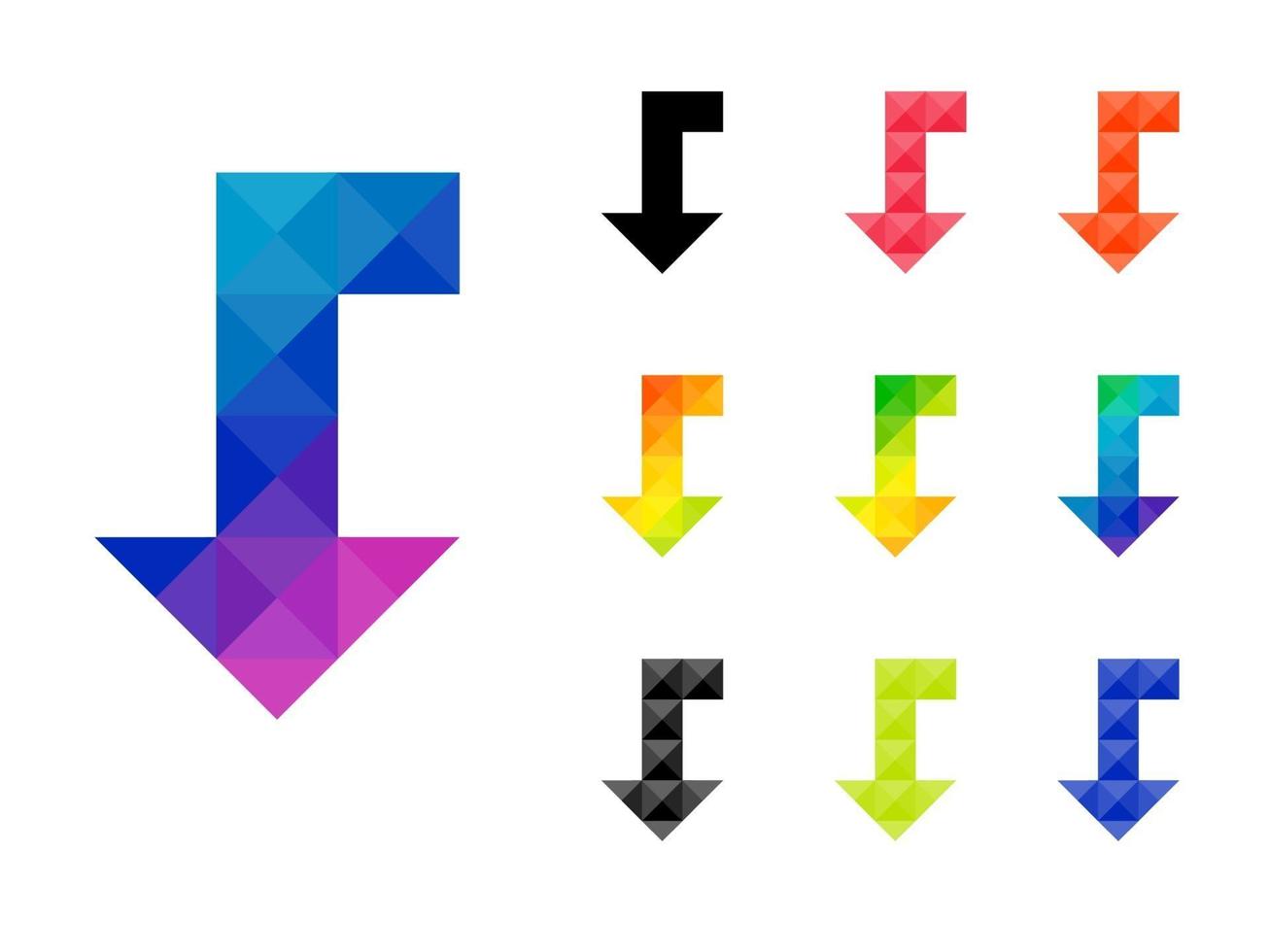 Set of colorful arrow right to down pointer vector