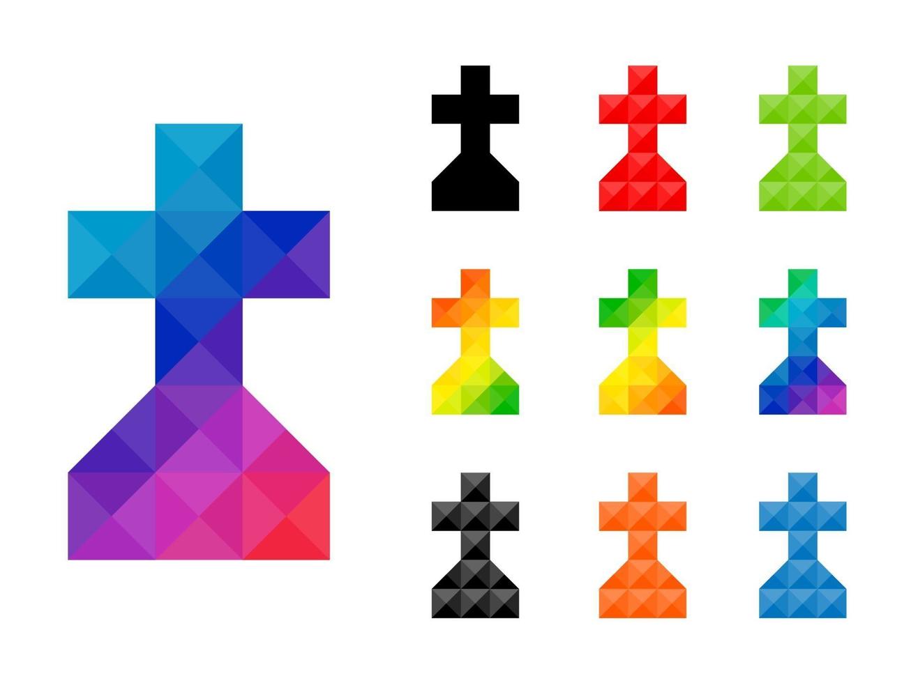 Conjunto de lápida geométrica colorida o icono de ajedrez rey vector