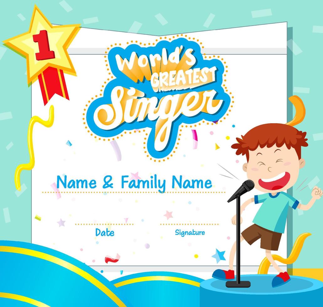 World greatest singer certificate template vector