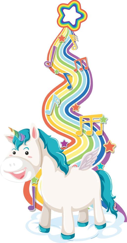 unicornio de pie en la nube con arco iris sobre fondo blanco vector