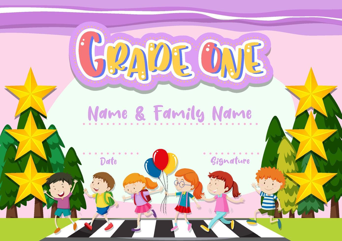 Grade one diploma certificate template vector