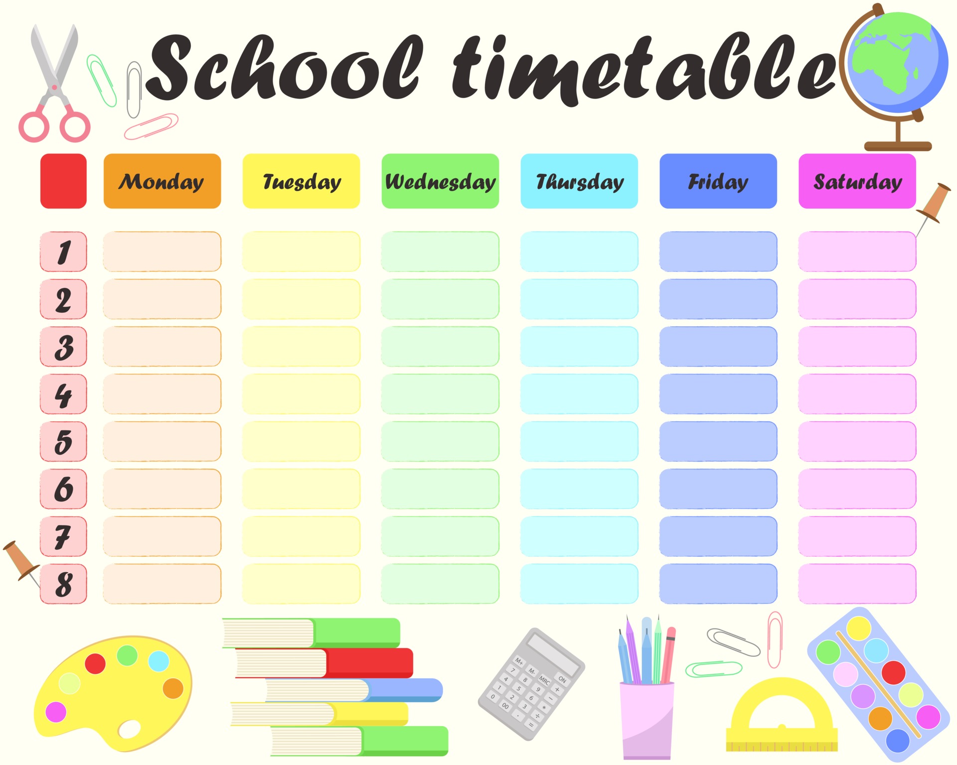School Timetable Planner For Pupils For The Week Vector Illustration School Timetable Planner For Pupils For The Week Vector Illustration