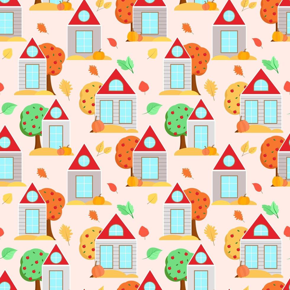 casas de otoño brillante hermoso patrón sin costuras vector