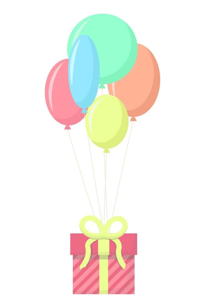 Gift box with balloons flat vector illustration