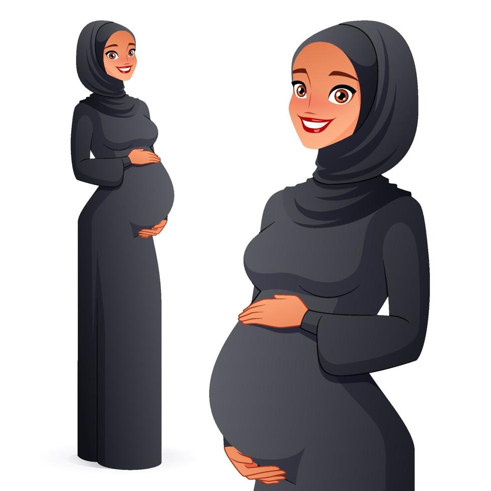 Pregnant Muslim woman wearing hijab and abaya vector