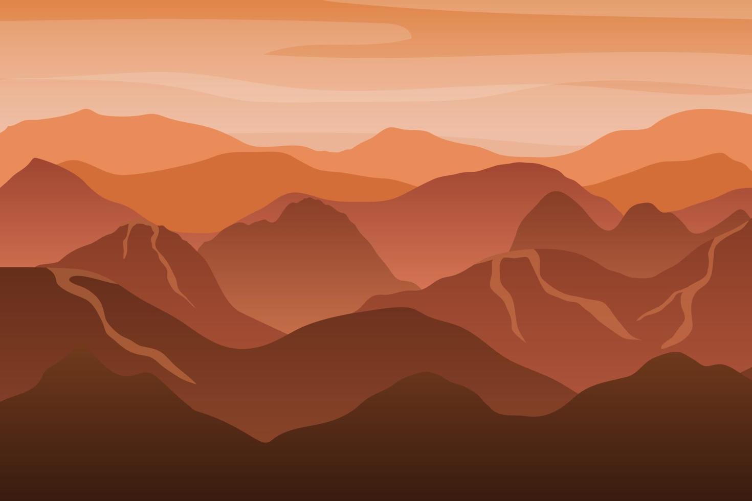 Hermoso paisaje de silueta de montaña naranja al atardecer. vector