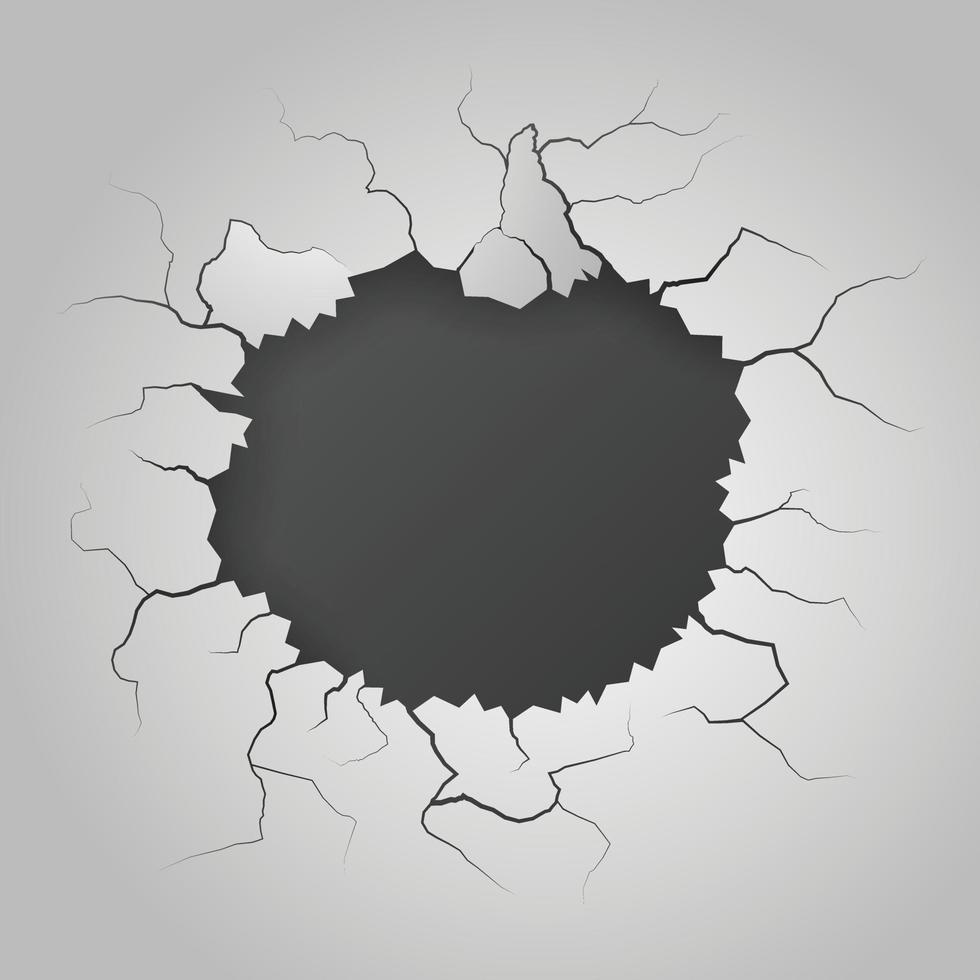 cracked hole in the white wall vector