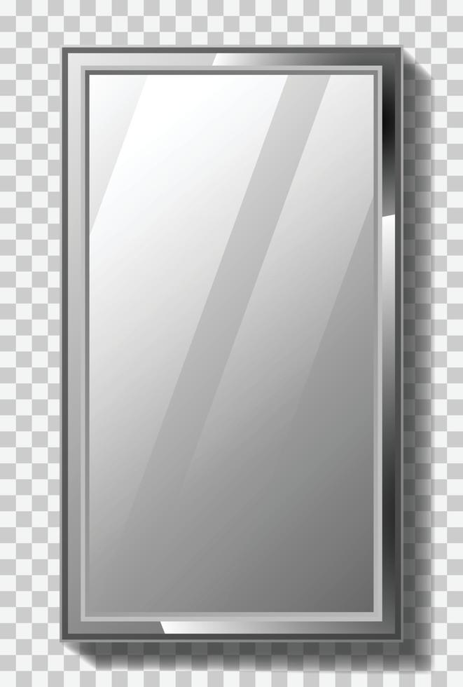 Realistic rectangle mirror with metal frame on transparent background vector