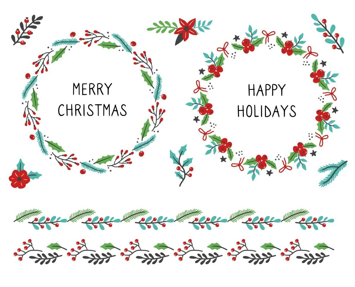 Set of christmas floral frame illustration vector