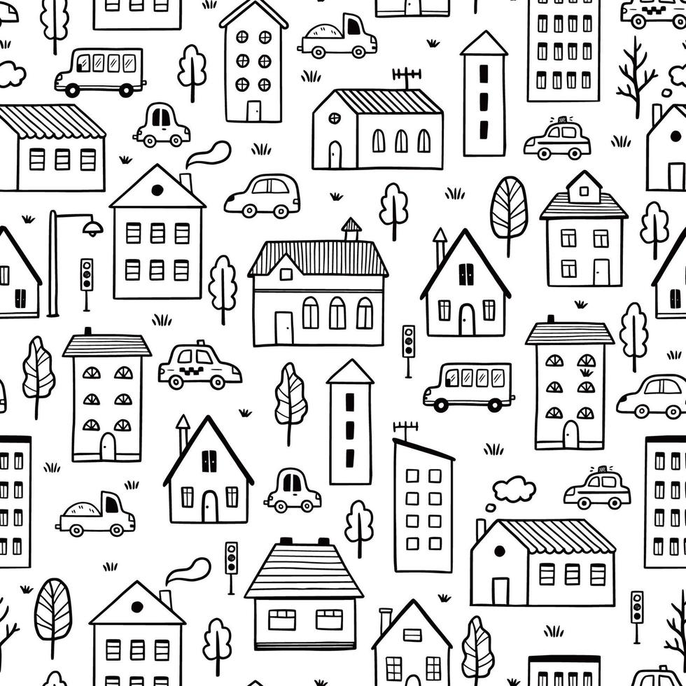 House pattern. Doodle sketch style vector