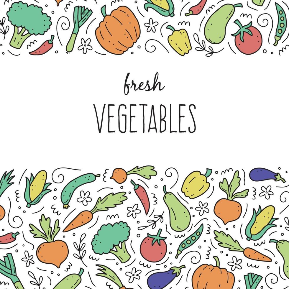 Hand drawn set of vegetables. Vector illustration of doodle skecth