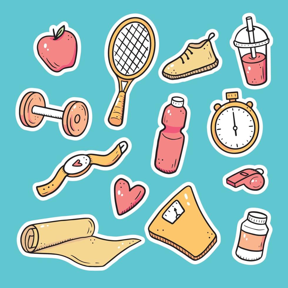 Hand drawn set of fitness stickers vector