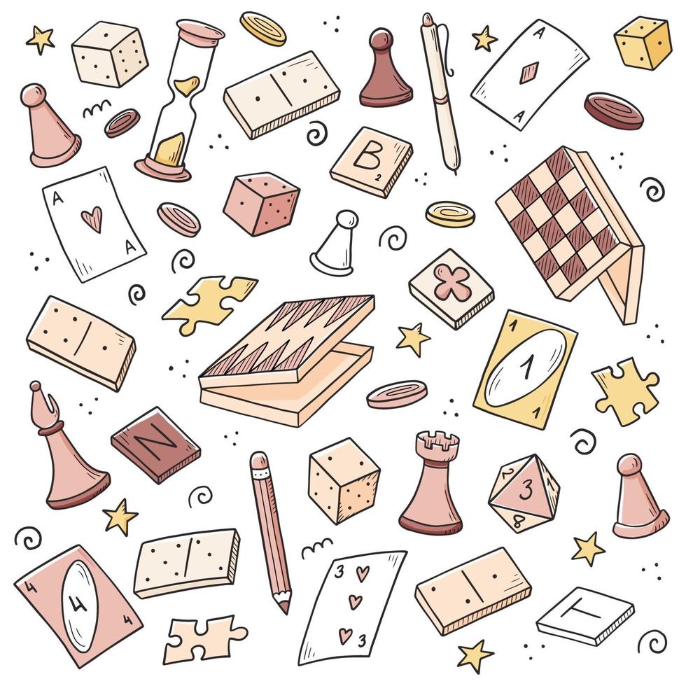 Hand drawn set of board game element vector