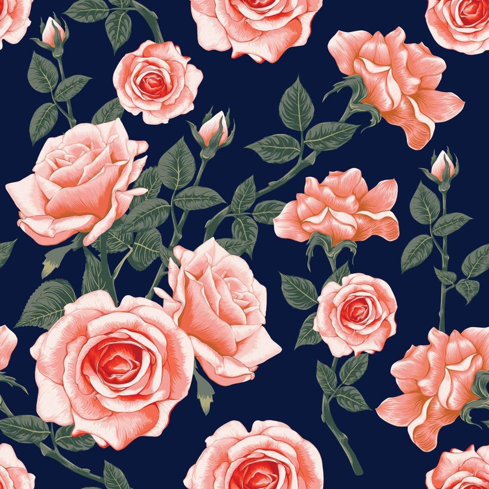Seamless pattern floral pink Rose flowers vintage abstract background. vector