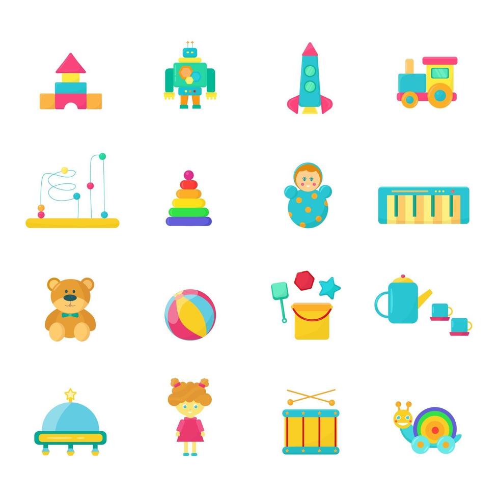 Children's set of toys. Flat style on white background. vector