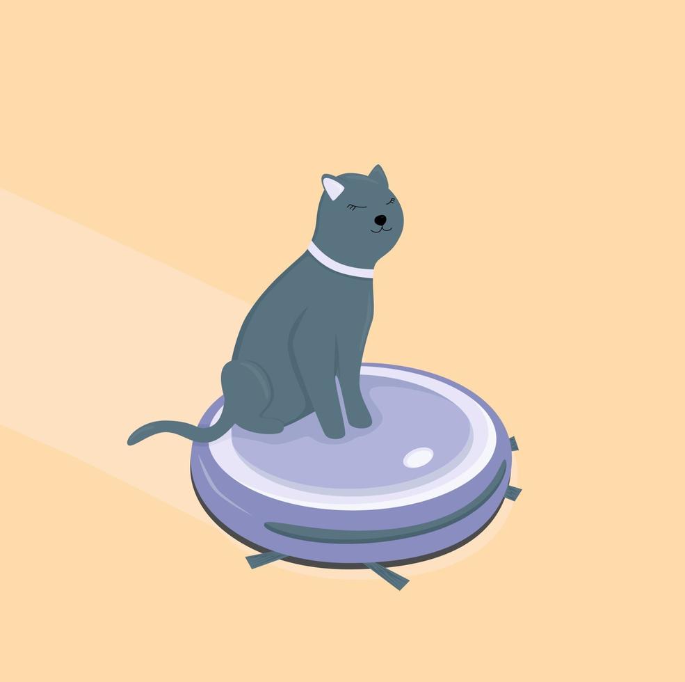 Working robot vacuum cleaner with a passenger. vector