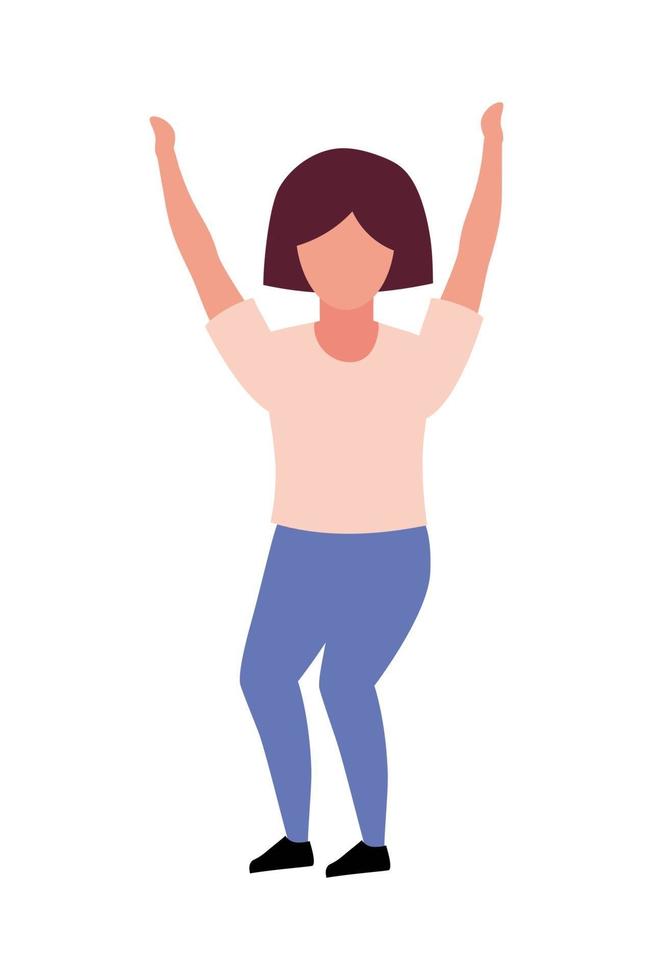 Little girl with hands up semi flat color vector character