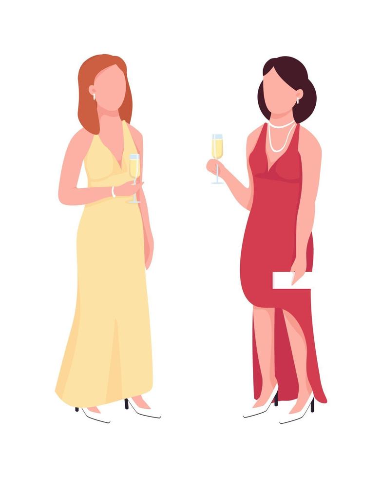 Beautiful ladies attending formal event flat color vector characters