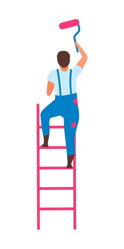 Man painting wall semi flat color vector character