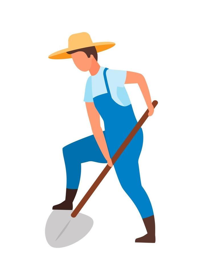 Farmer digging with shovel semi flat color vector character