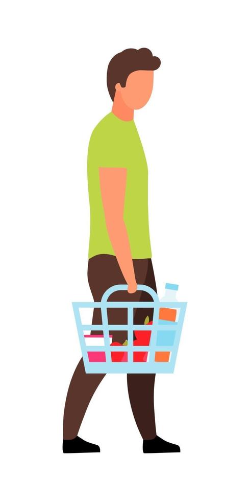 Man holding shopping basket semi flat color vector character