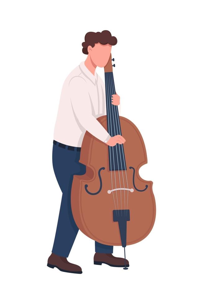 Musician playing cello with fingers semi flat color vector character