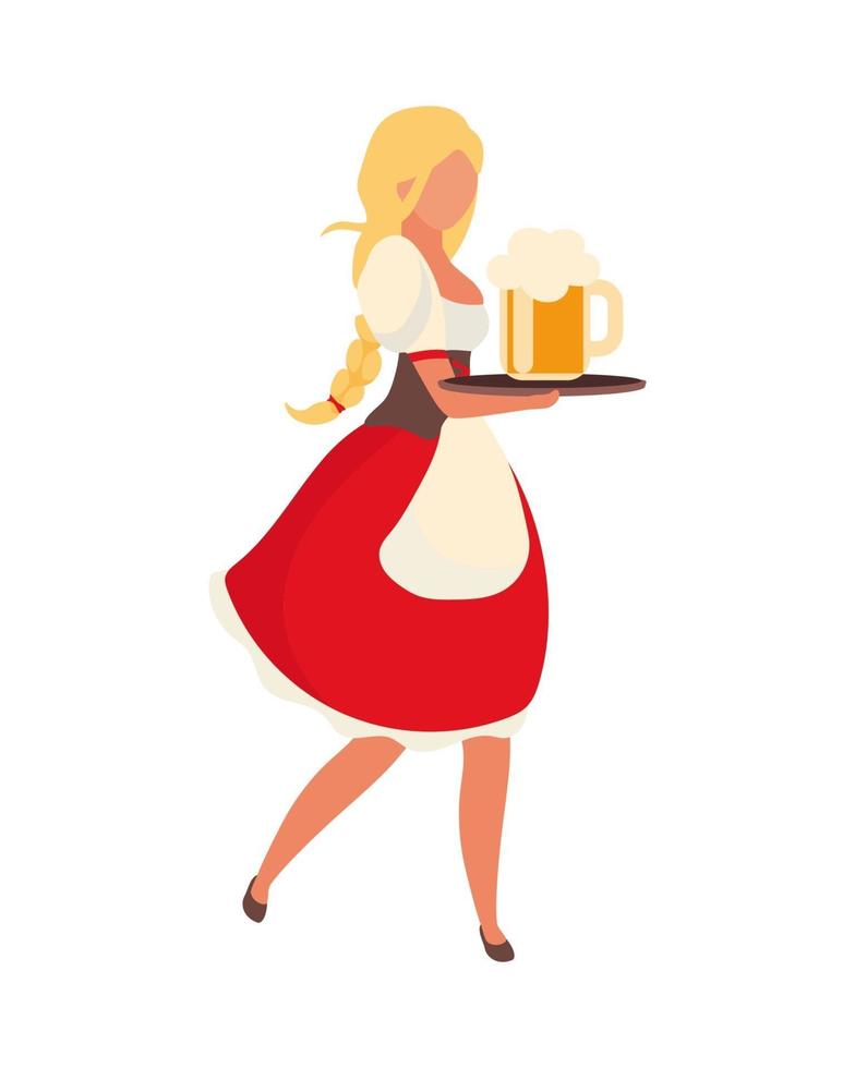 mujer rubia con vestido de camarera carácter vectorial de color semi plano vector