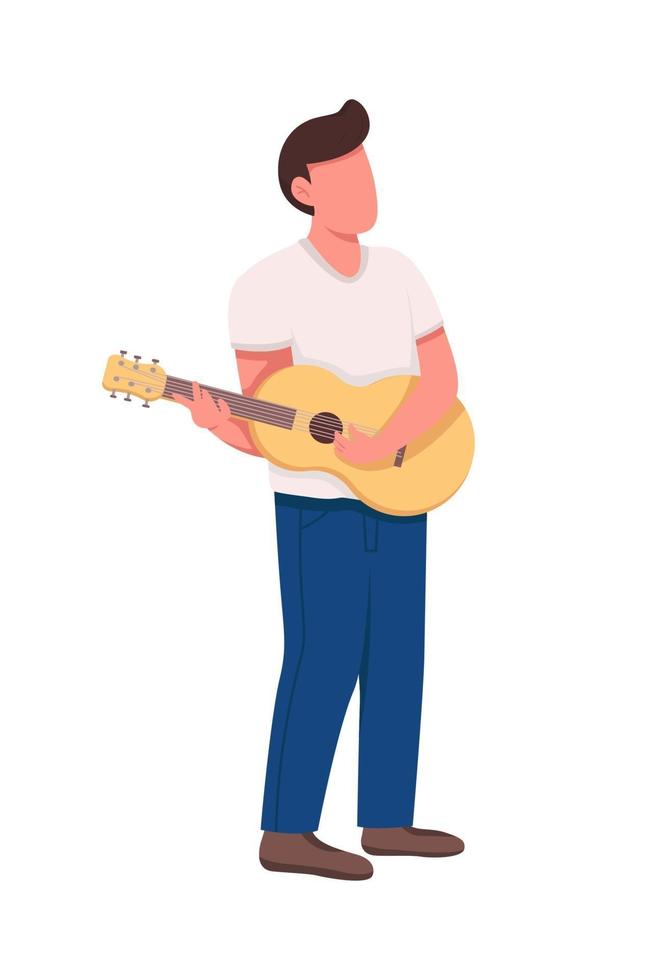 Young man with acoustic guitar semi flat color vector character