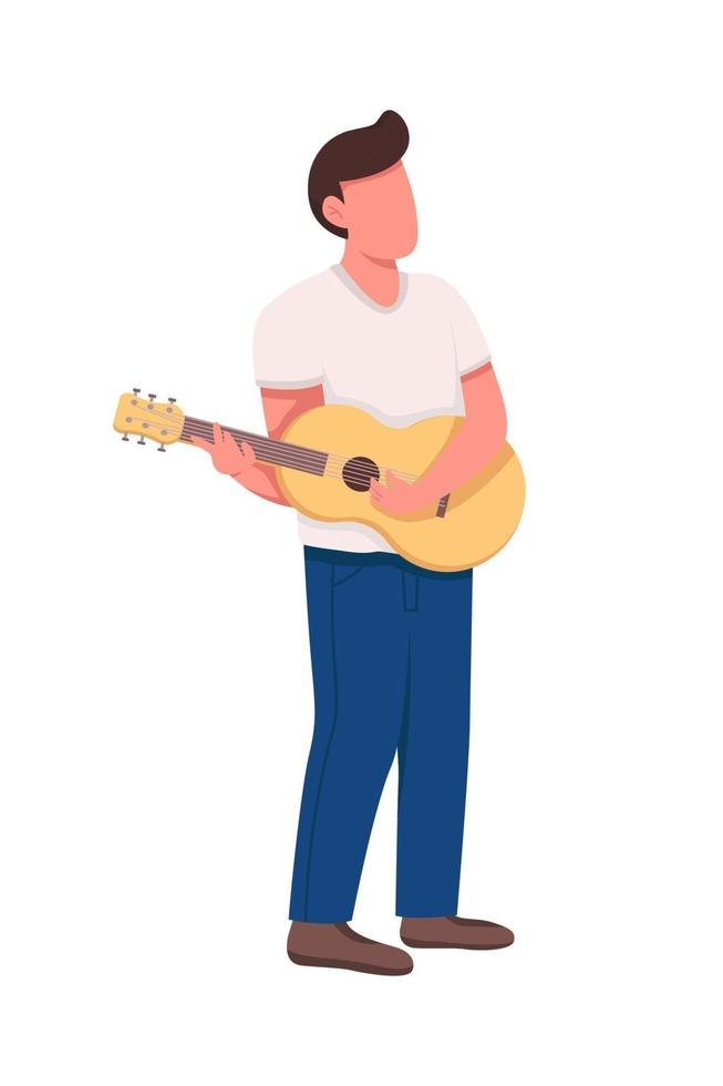 Hombre joven con guitarra acústica carácter vectorial de color semi plano vector