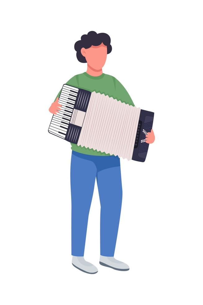 Man playing accordion semi flat color vector character