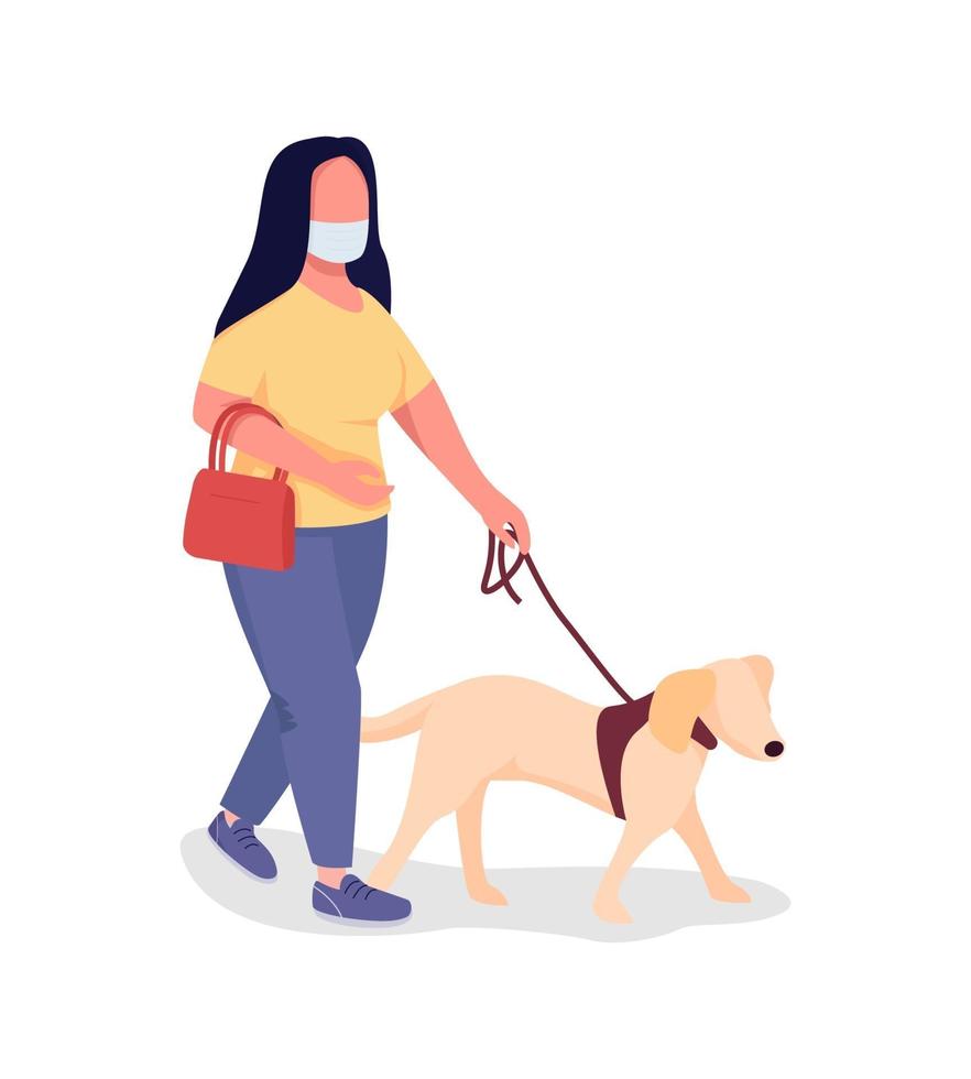 Walking dog during pandemic semi flat color vector character