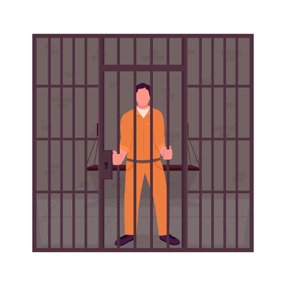 Male prisoner in jail semi flat color vector character