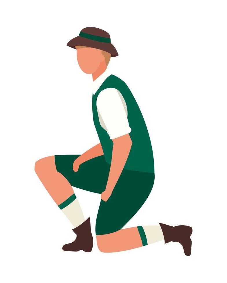 Bavarian man standing on one knee semi flat color vector character