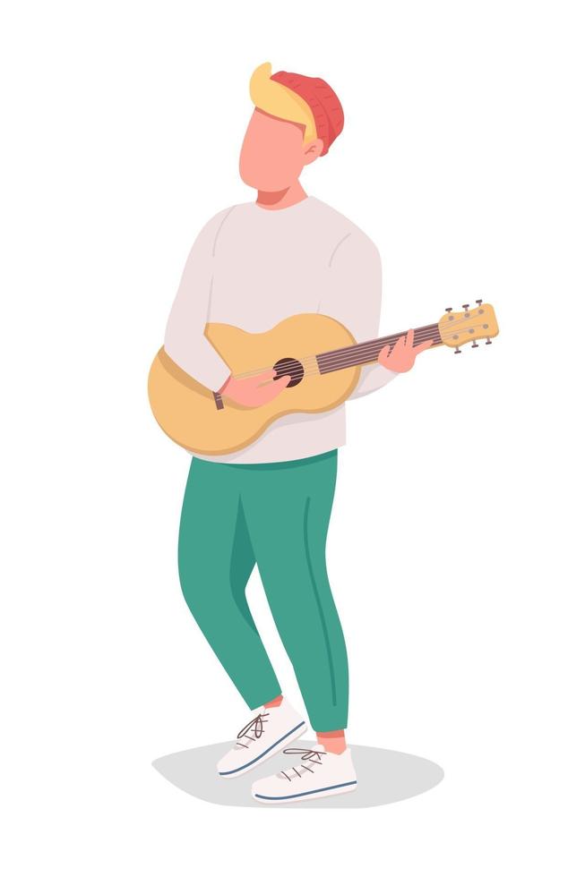 Boy playing guitar semi flat color vector character