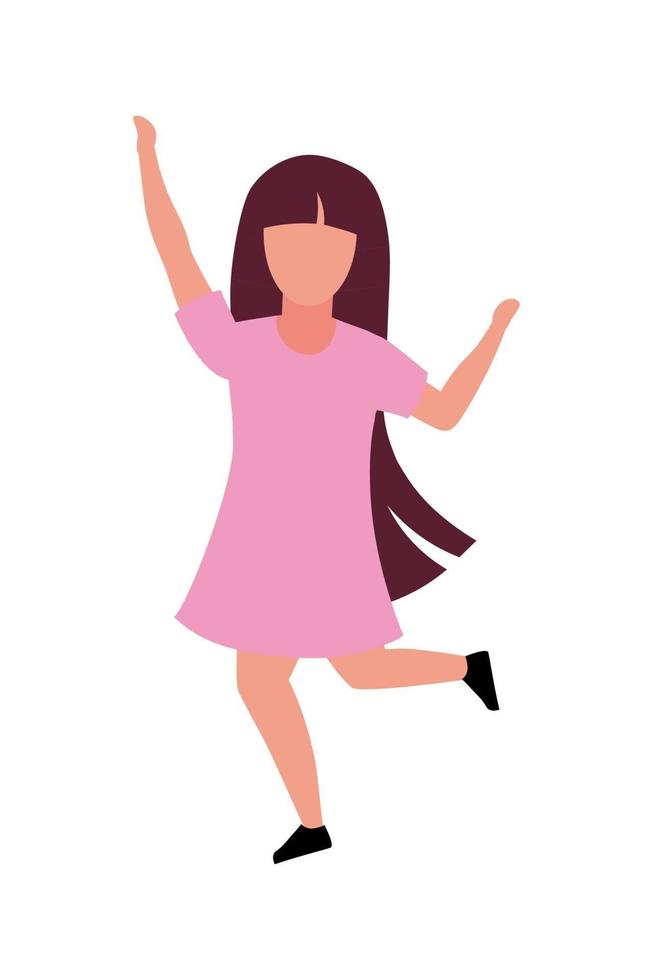 Little girl jumping for joy semi flat color vector character