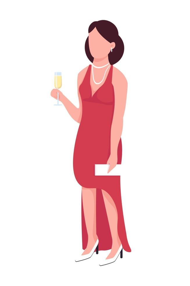 Pretty woman with sparkling wine glass flat color vector character