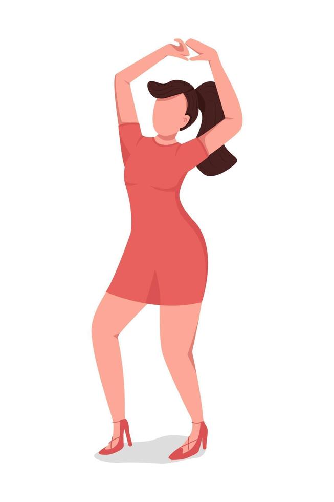 Young woman dancing for relaxation semi flat color vector character