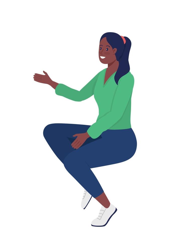 Excited woman talking semi flat color vector character