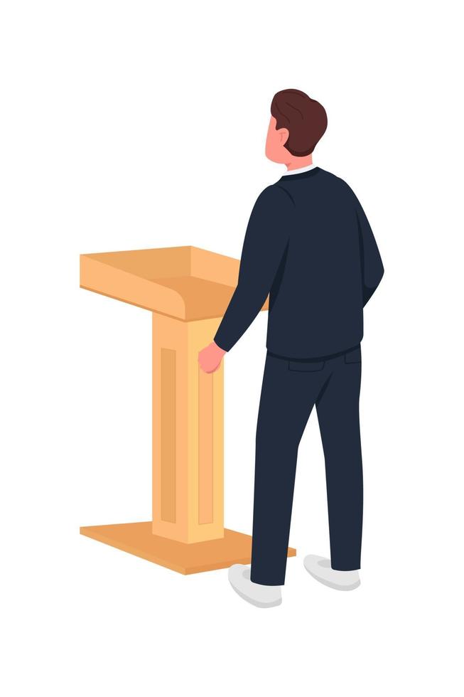 Male lecturer behind lectern semi flat color vector character
