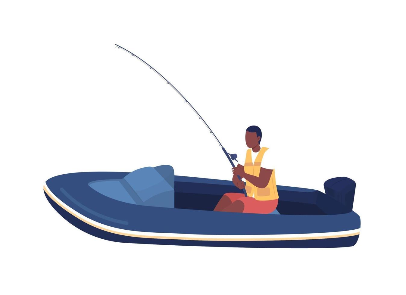 Hombre en barco de pesca carácter vectorial de color semi plano vector