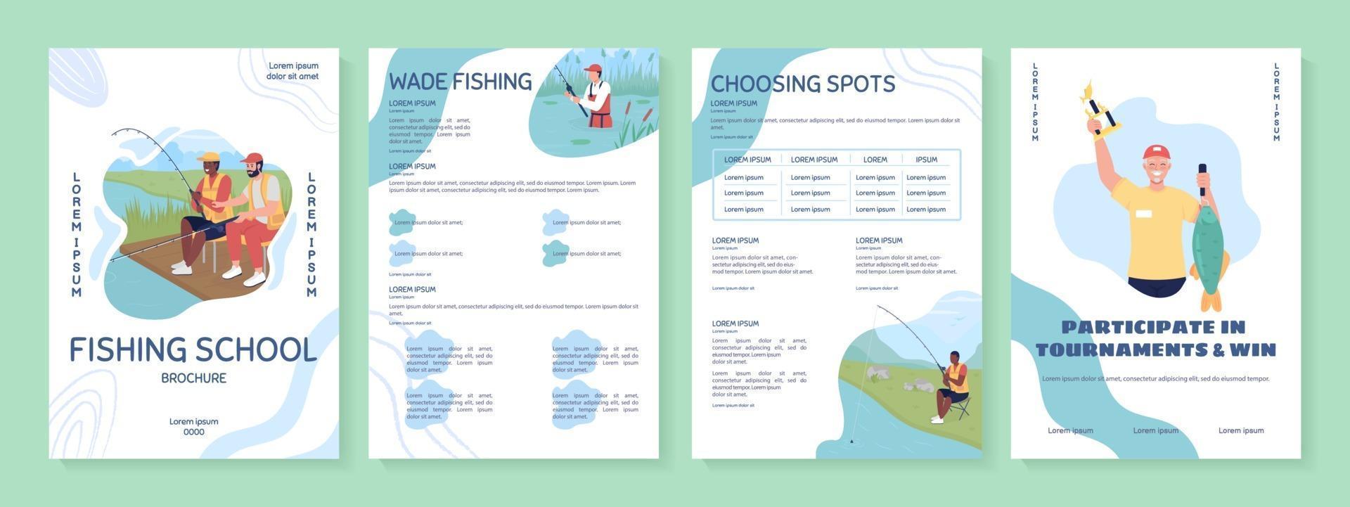 Fishing school flat vector brochure template